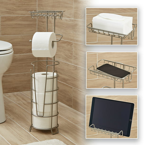 Werseon Toilet Paper Holder with Large Top Shelf, Toilet Paper Holders Free  Standing for Bathroom 