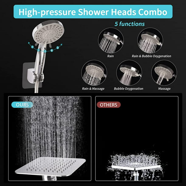 High Pressure 8” Fixed Rain Shower Head with Handheld 5 Function