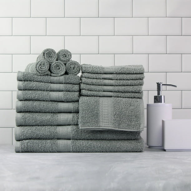 Solid 18-Piece Bath Towel Set, School Grey