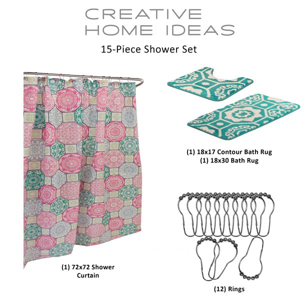 Multi-color Geometric Polyester Shower Curtains