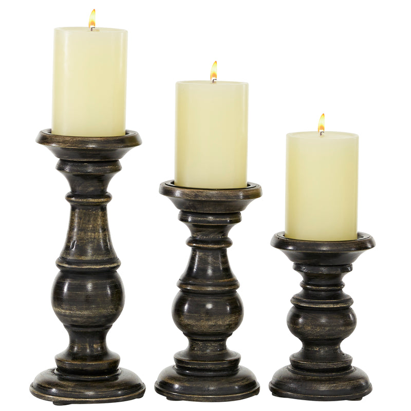 DecMode 6", 8", 10"H Traditional Candlestick, Black, 3 - Pieces