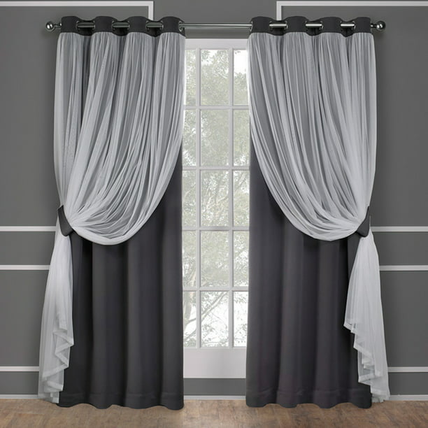 Solid Room Darkening Blackout and Sheer Grommet Top Curtain Panel Pair