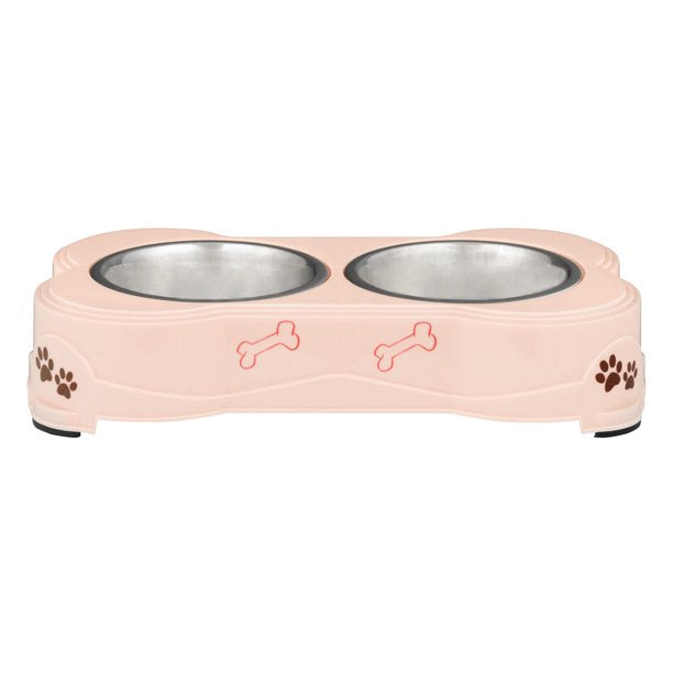 Loving Pets Dolce Diner Bone Shape Bowl for Dogs and Cats, Pink, 1.0 CT