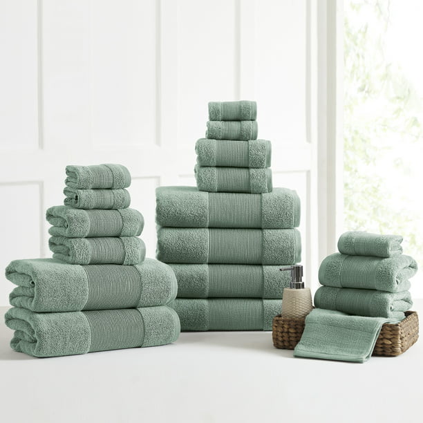 Cotton Bath Sheets , Green(18 Pieces)