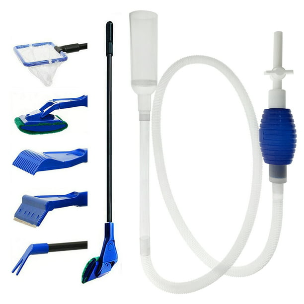 Fish Tank Cleaner Aquarium Cleaning Tools Kit Fish Net Siphon Vacuum Gravel Water Exchanger Brush Algae Scrubber Blue