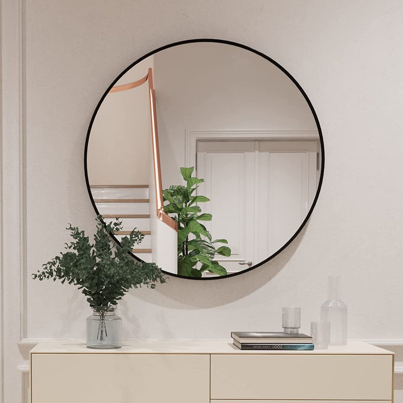 GLSLAND Bathroom Round Mirror Large Wall Decor Mirror 24"