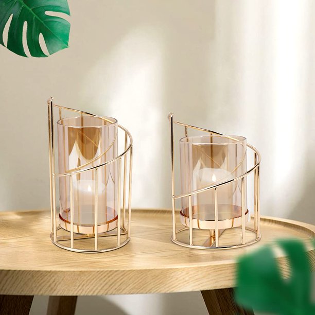 Allnice Metal Candle Holder, Geometric Spiral Candlestick Holders with Removable Glass Cover