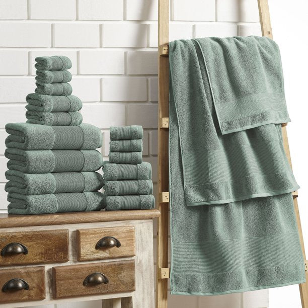 Cotton Bath Sheets , Green(18 Pieces)