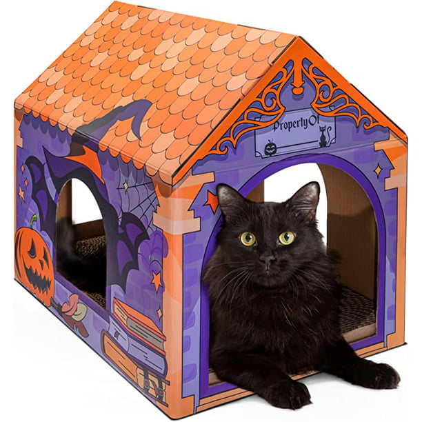 LiBa Halloween Cat House, Witch House, Cat Play House for Indoors, Scratching Toy, Cat Hideaway Furniture, Cat Halloween Toy