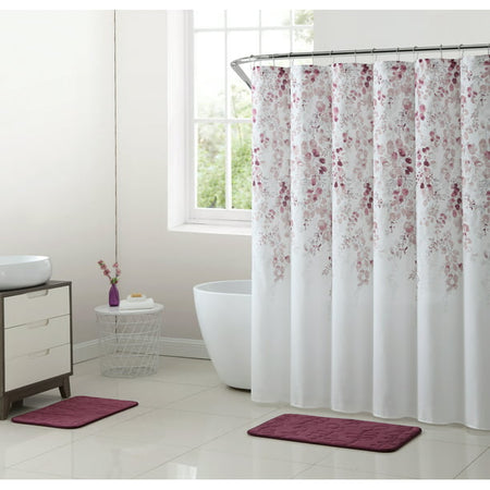 Wisteria Mauve Floral Polyester Shower Curtain Set