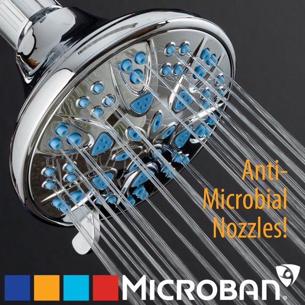 Microban Antimicrobial/Anti-Clog High-Pressure 6-setting Shower Head