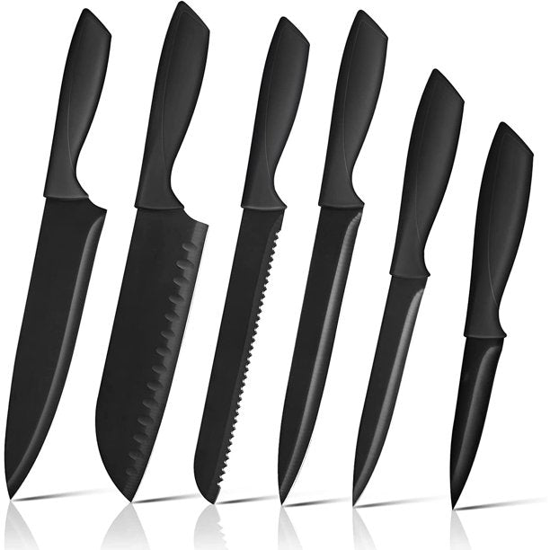 Knife Set 6 Piece, Black Chef Knives with Sharp Blades