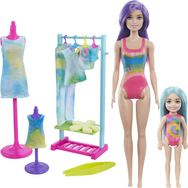 Barbie Doll Color Reveal Gift Set, Tie-Dye Fashion Maker with 2 Barbie Dolls